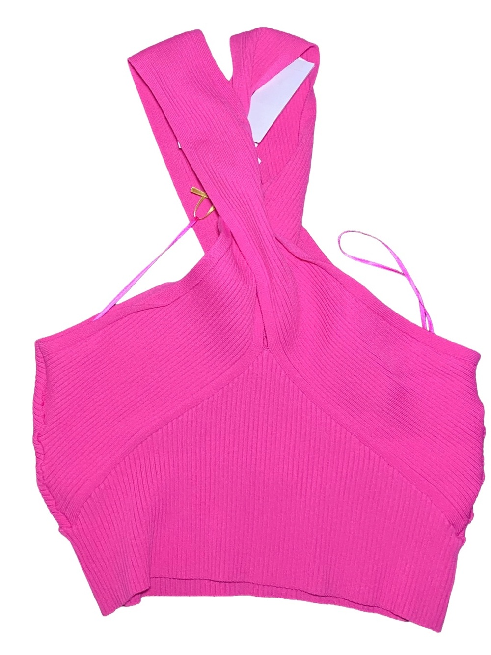 House of Harlow 1960 Hot Pink Ribbed Cross Over Halter Crop Top Large